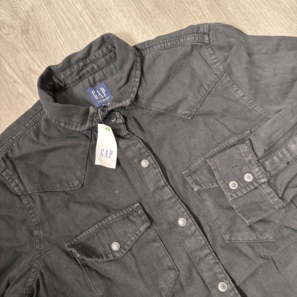 GAP Denim Womens Black Western Pearl Snap Button Down Shirt Long Sleeve M NEW